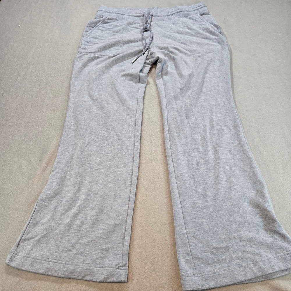 Athleta Lounge Pants Womens L Petite Gray Wide Leg Drawstring‎ Heathered Knit